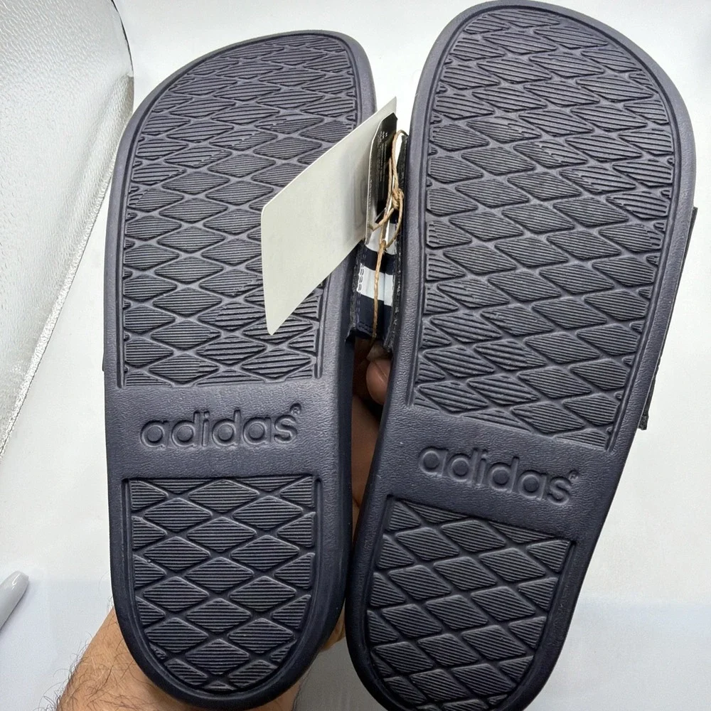Adidas Adilette Comfort Slides - Navy /White Stripes - Men's 7- Women's 8 - Picture 6 of 6